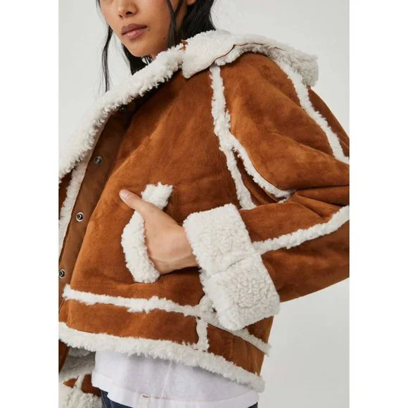 Free People Brown and Cream Leather Jacket - Picture 4 of 9